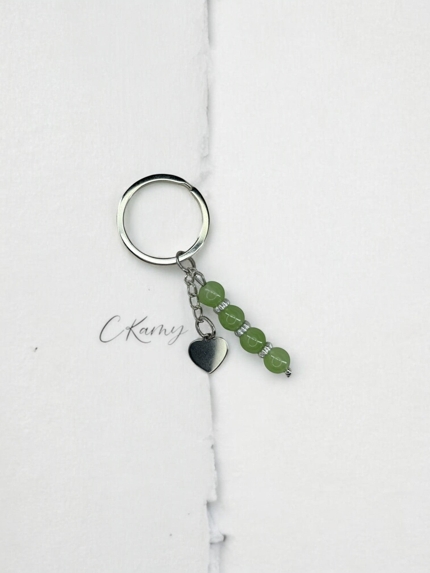 Porte clé personnalisé coeur plat vert