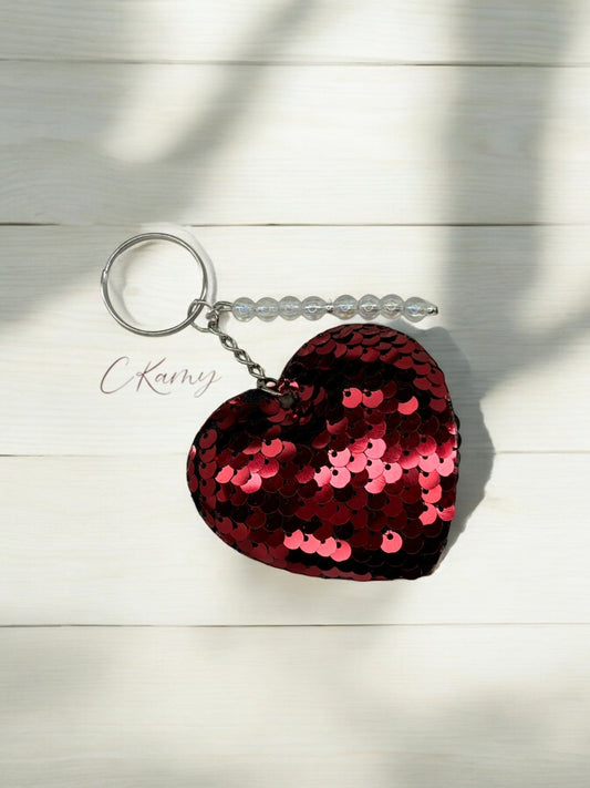 Porte clé personnalisé coeur sequins rouge