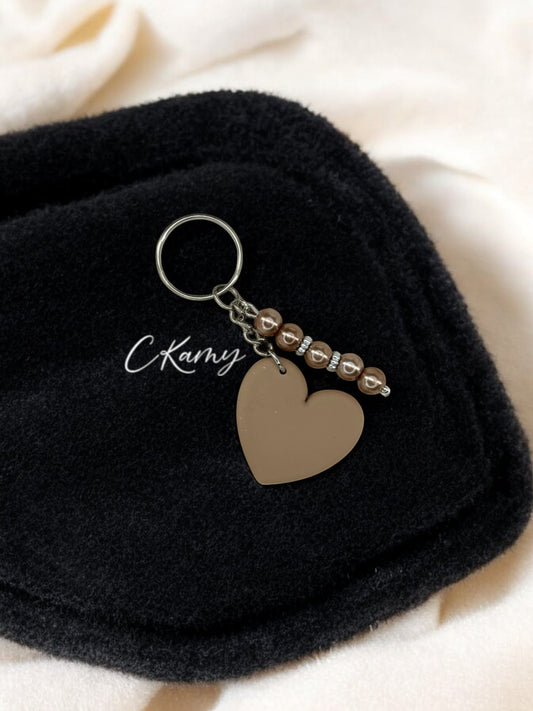 Porte clé personnalisé coeur silicone beige