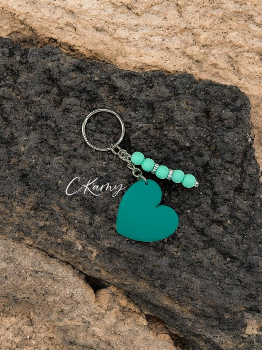 Porte clé personnalisé coeur silicone bleu vert