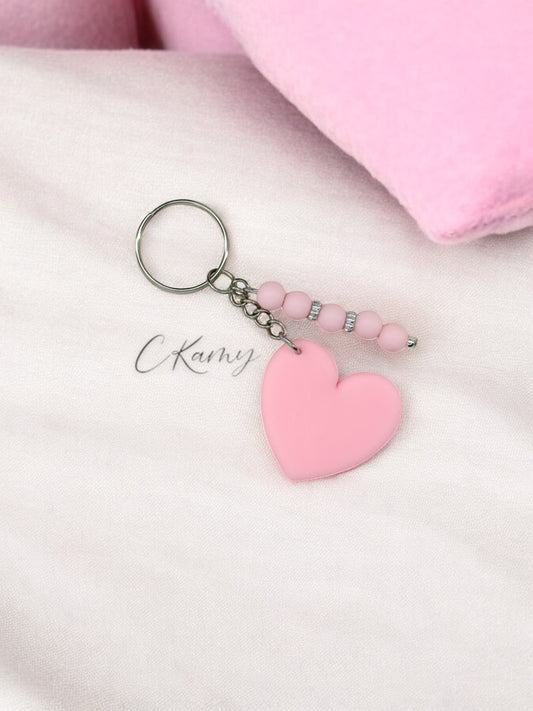 Porte clé personnalisé coeur silicone rose clair