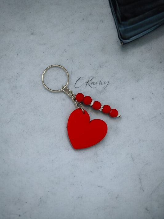 Porte clé personnalisé coeur silicone rouge