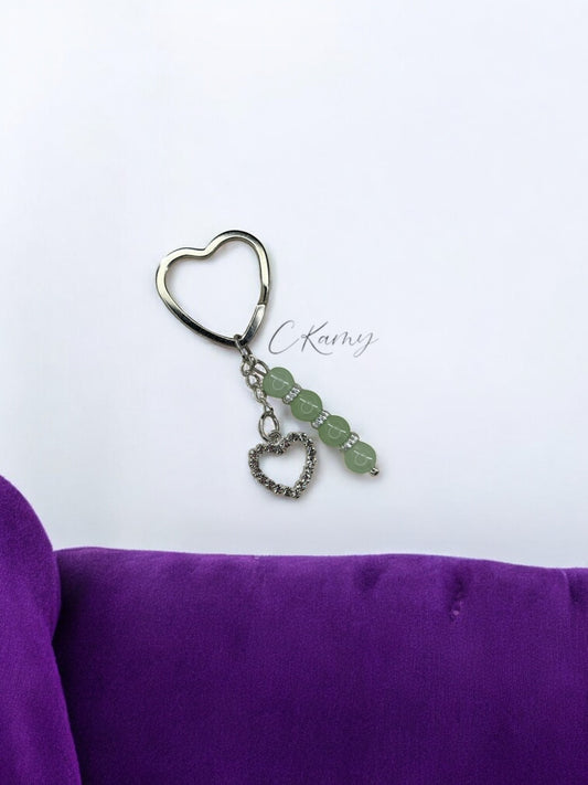 Porte clé personnalisé coeur strassé vert