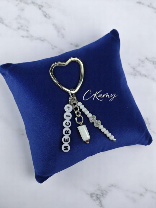 Porte clé personnalisé crayon blanc blanc