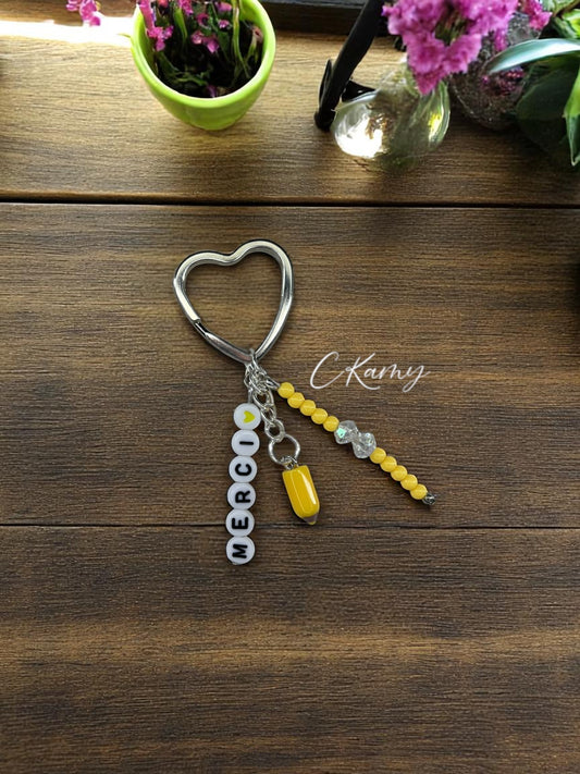 Porte clé personnalisé crayon jaune blanc