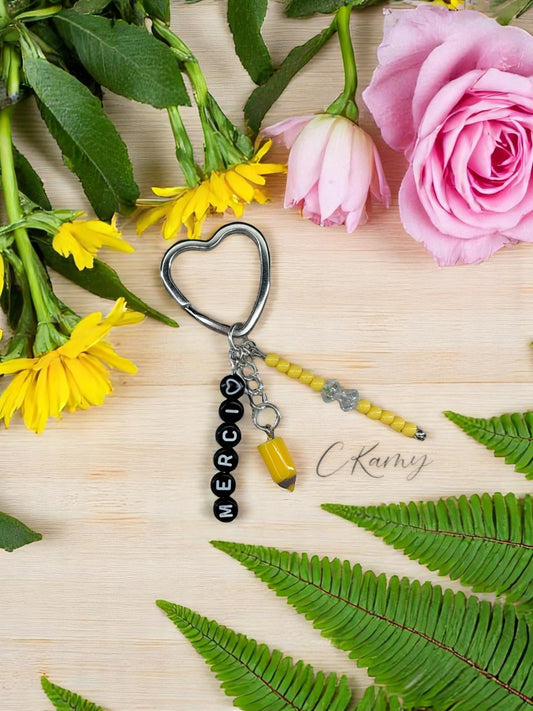 Porte clé personnalisé crayon jaune noir