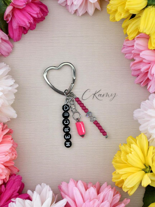 Porte clé personnalisé crayon rose noir