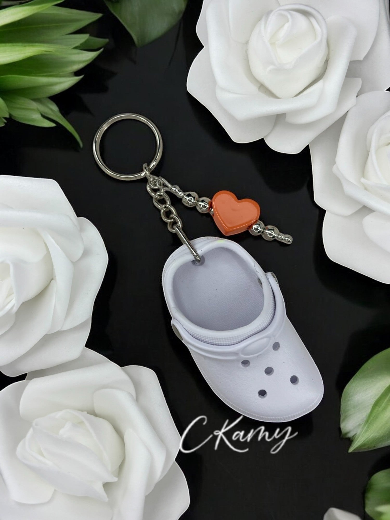 Porte clé personnalisé crocs blanc orange