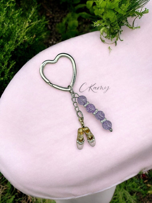 Porte clé personnalisé demi pointe violet craquelé