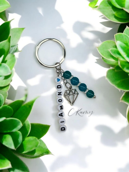 Porte clé personnalisé diamant bleu turquoise