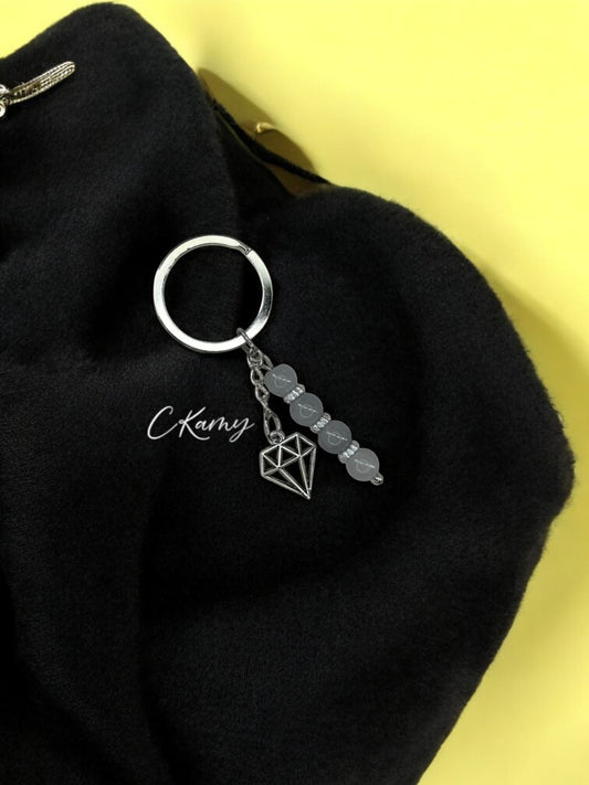 Porte clé personnalisé diamant gris