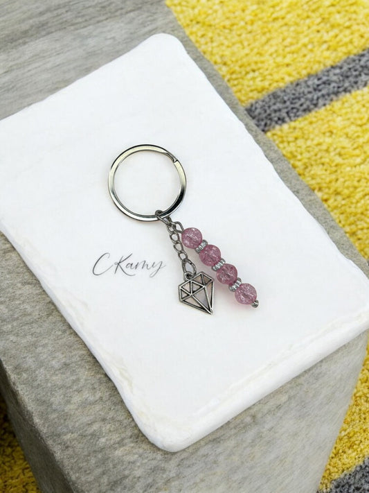 Porte clé personnalisé diamant rose clair