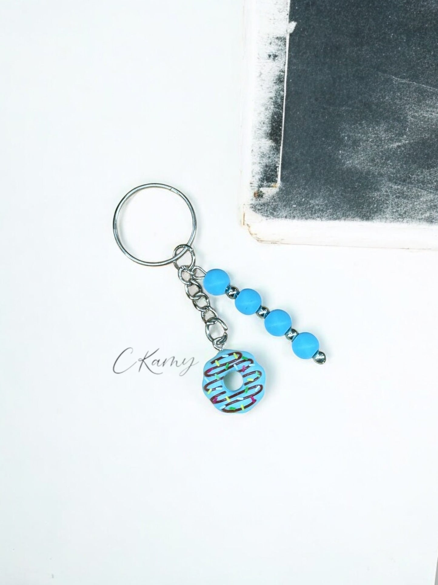 Porte clé personnalisé donut bleu nappage
