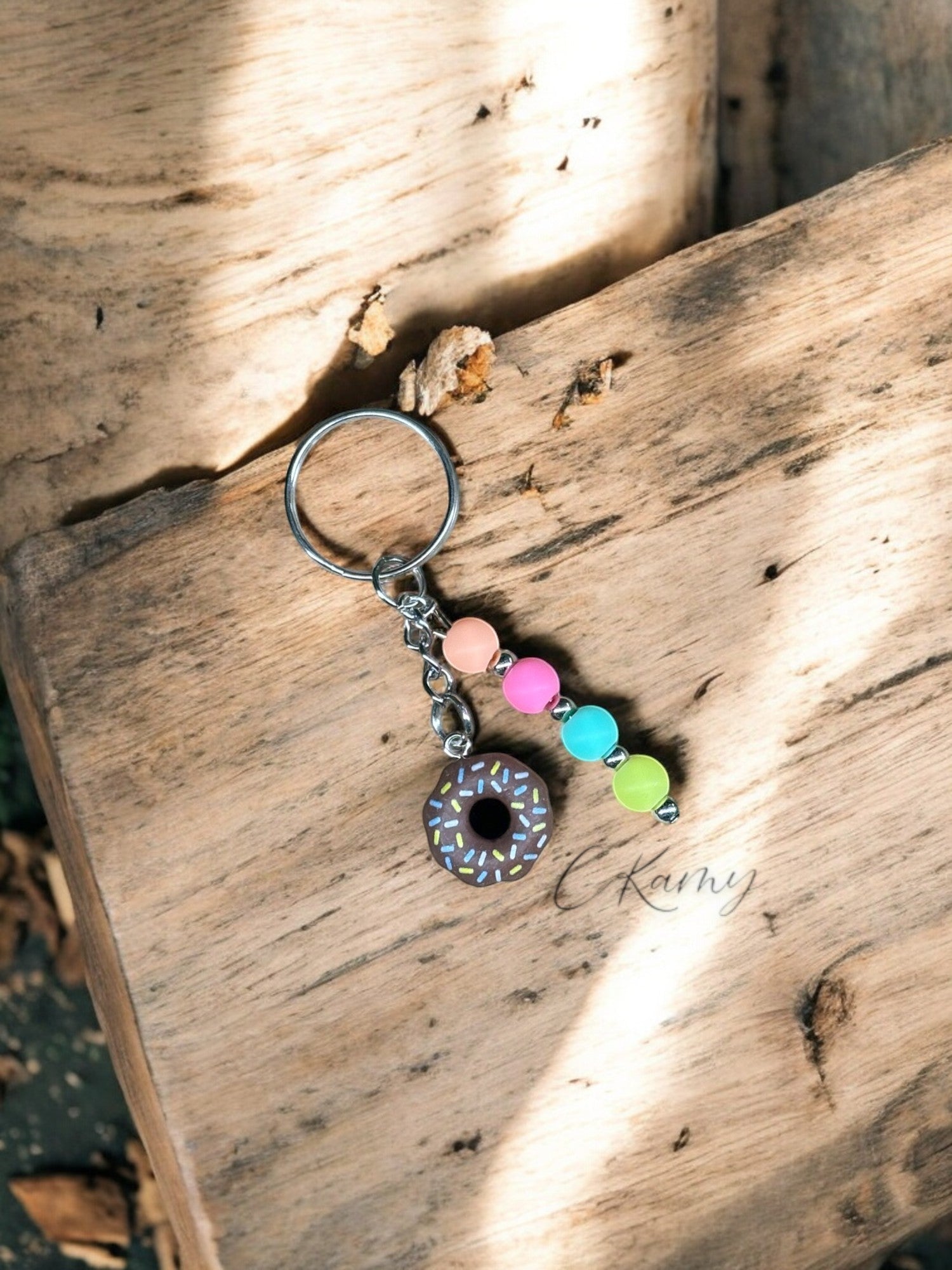 Porte clé personnalisé donut marron vermicelles