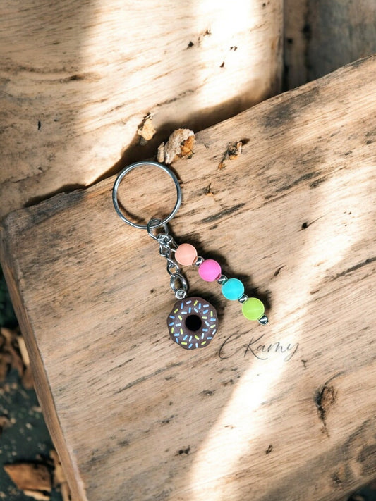 Porte clé personnalisé donut marron vermicelles