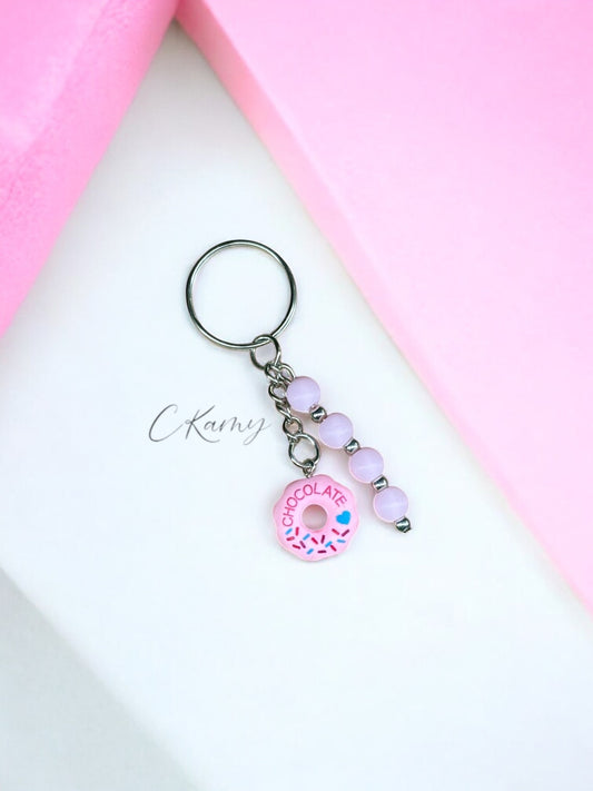 Porte clé personnalisé donut rose clair chocolate