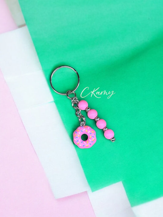 Porte clé personnalisé donut rose flash vermicelles