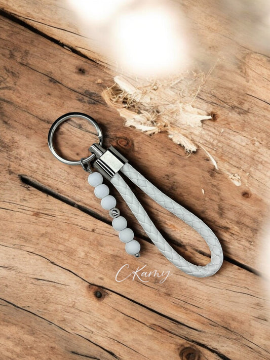 Porte clé personnalisé dragonne blanc