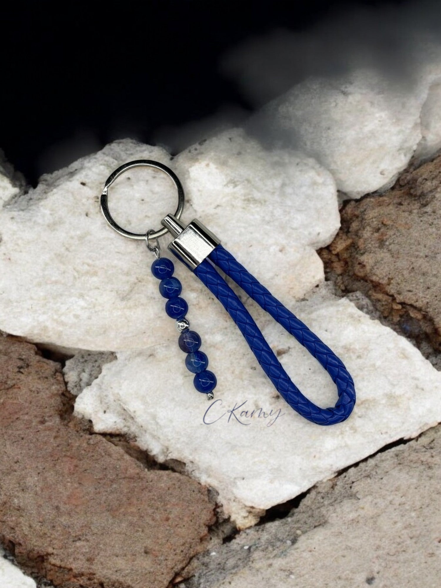 Porte clé personnalisé dragonne bleu foncé