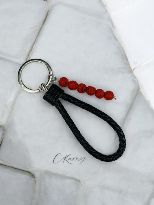 Porte clé personnalisé dragonne noir et rouge