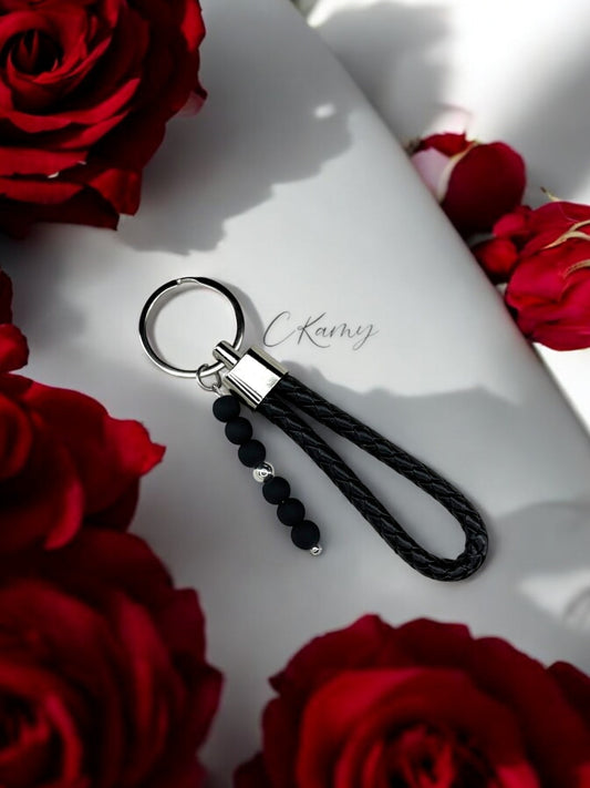 Porte clé personnalisé dragonne noir matte