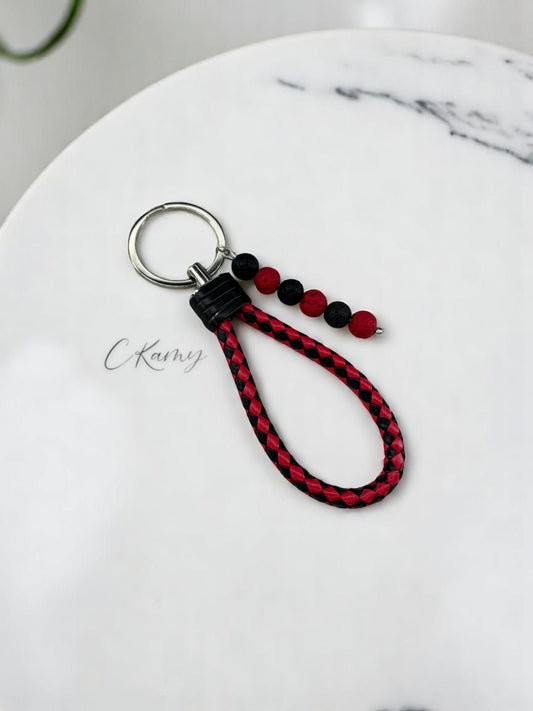 Porte clé personnalisé dragonne noir rouge