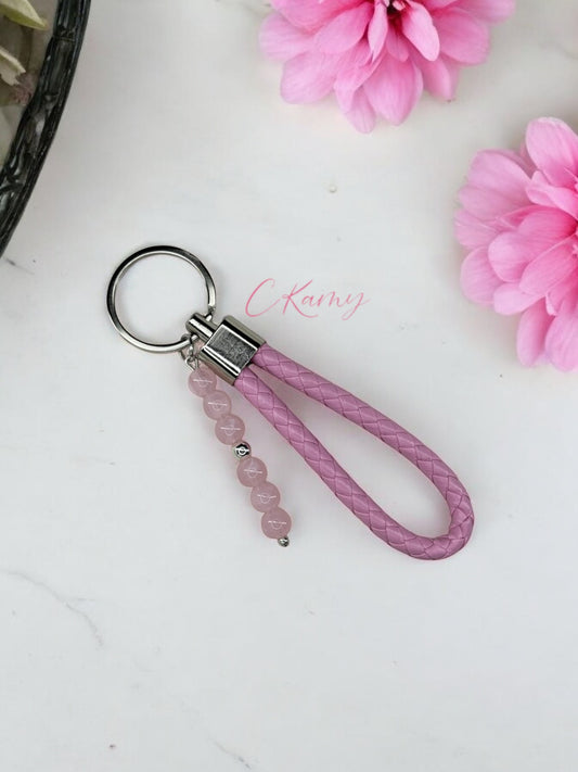 Porte clé personnalisé dragonne rose clair
