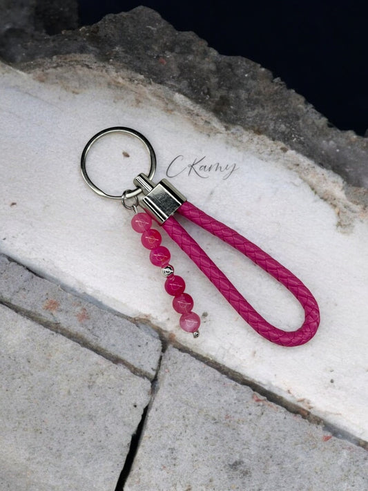 Porte clé personnalisé dragonne rose foncé