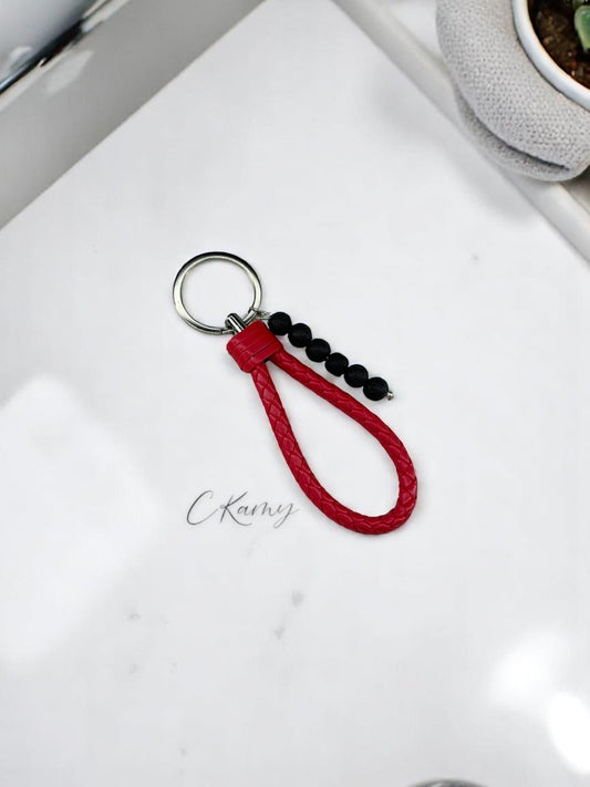 Porte clé personnalisé dragonne rouge et noir
