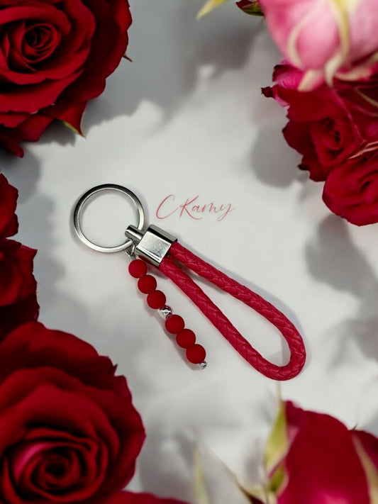 Porte clé personnalisé dragonne rouge matte
