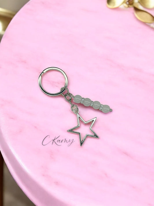 Porte clé personnalisé étoile blanc grisé