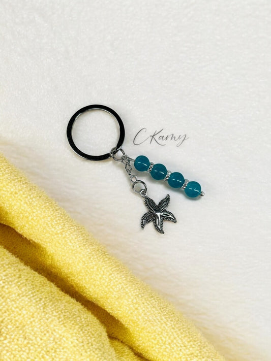 Porte clé personnalisé étoile de mer bleu