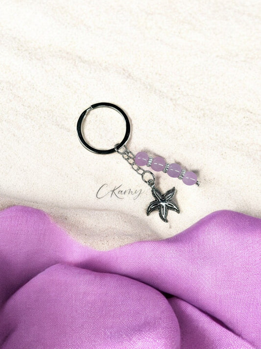 Porte clé personnalisé étoile de mer violet