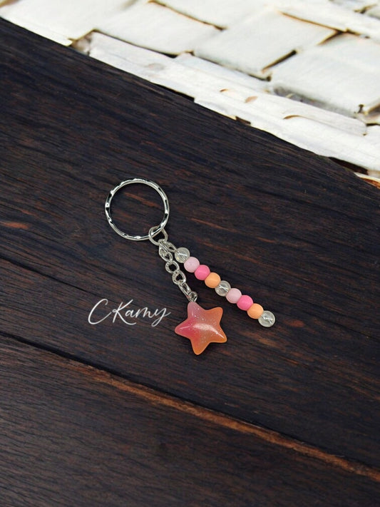 Porte clé personnalisé étoile rose orange