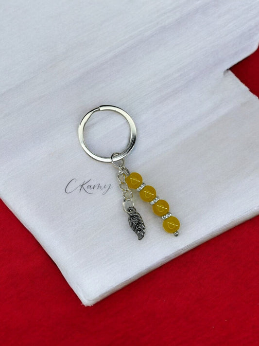 Porte clé personnalisé feuille jaune orangé
