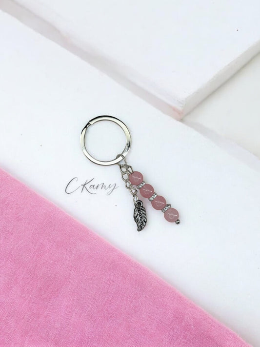 Porte clé personnalisé feuille rose clair