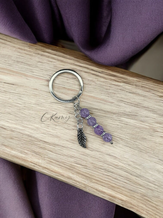 Porte clé personnalisé feuille violet