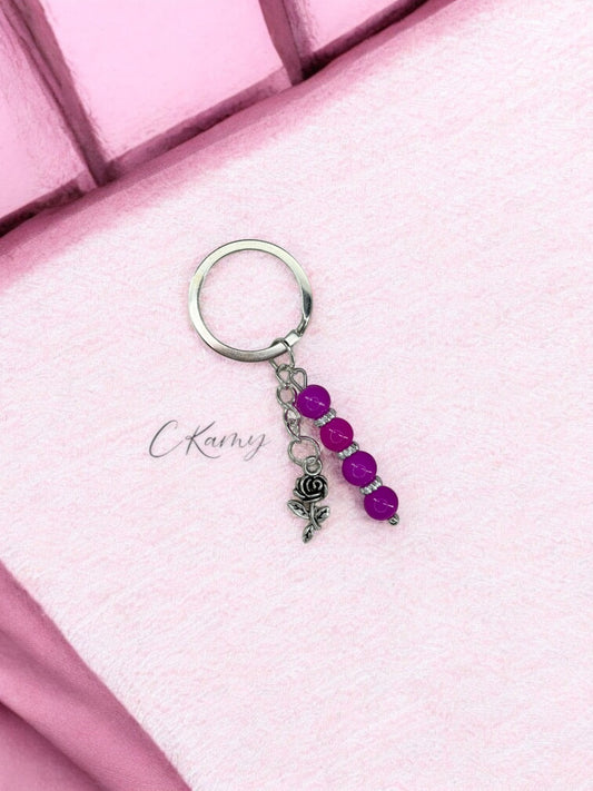 Porte clé personnalisé fleur rose rose flash
