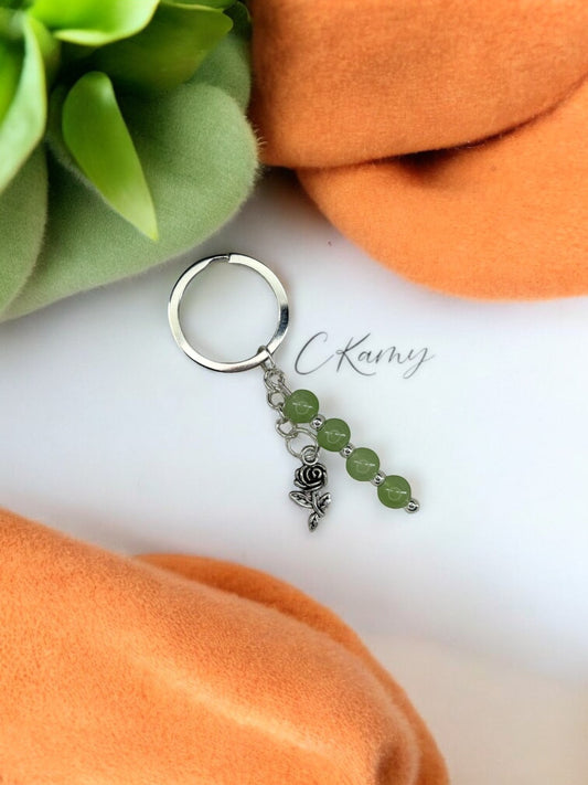 Porte clé personnalisé fleur rose vert
