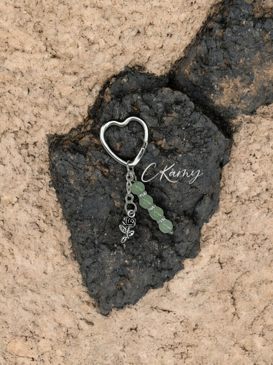 Porte clé personnalisé fleur rose vert d'eau