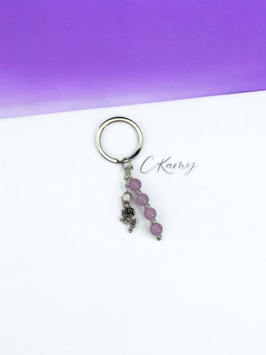 Porte clé personnalisé fleur rose violet