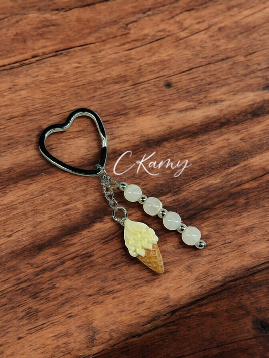 Porte clé personnalisé glace vanille anneau coeur