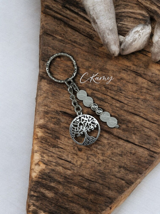 Porte clé personnalisé grand arbre de vie blanc