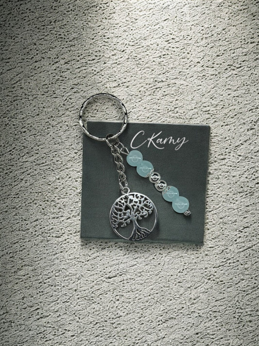 Porte clé personnalisé grand arbre de vie bleu clair