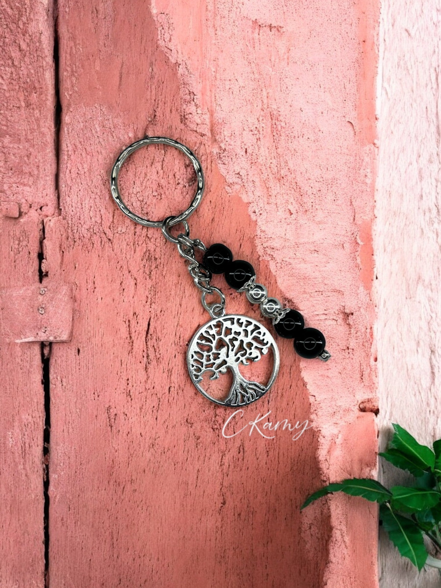 Porte clé personnalisé grand arbre de vie noir