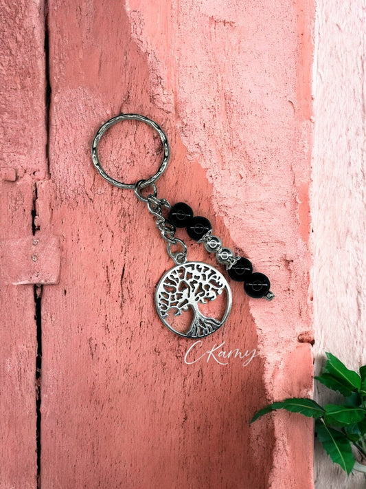 Porte clé personnalisé grand arbre de vie noir