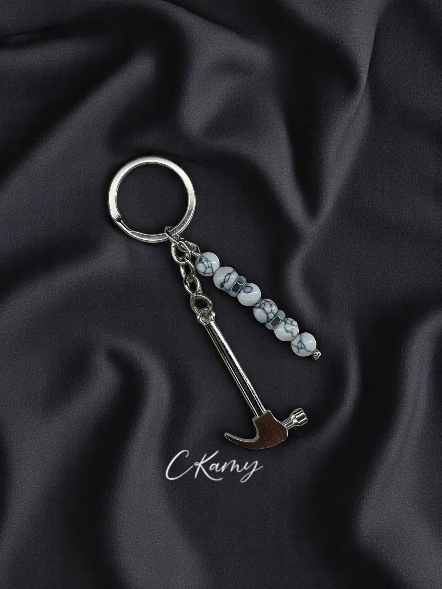 Porte clé personnalisé grand marteau blanc