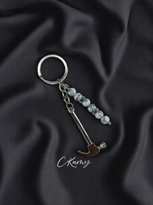 Porte clé personnalisé grand marteau blanc