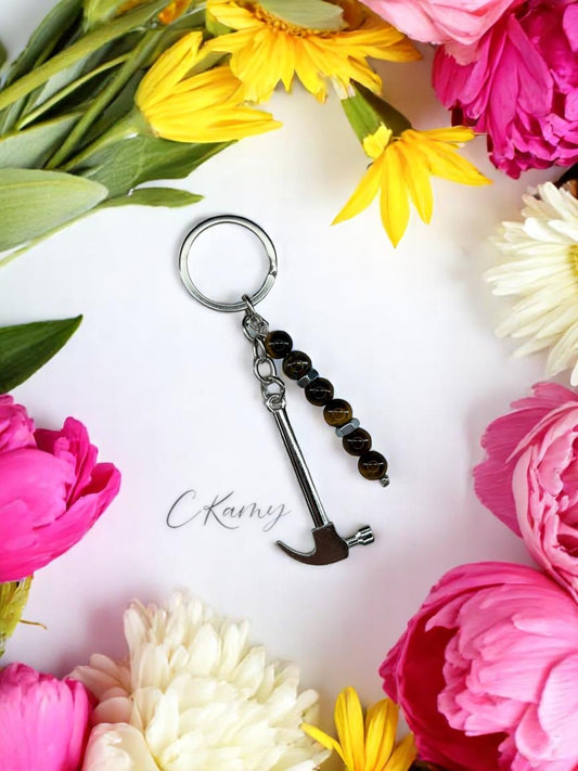 Porte clé personnalisé grand marteau marron