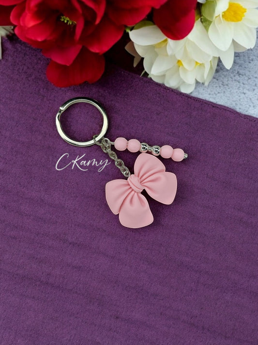 Porte clé personnalisé grand noeud rose